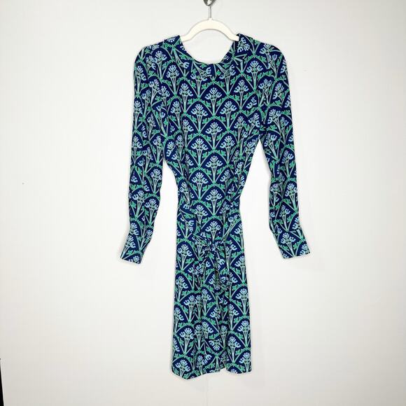 Boden Womens Florrie Dress Long Sleeve High Neck Back Zip Green Blue Size 8P - Picture 3 of 11